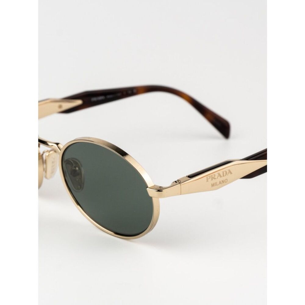 NEW Prada PR65ZS ZVN70L Pale Gold Dark Green Oval Metal Unisex Sunglasses - Picture 6 of 13